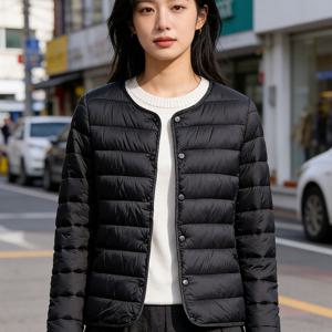 여성 슬림 경량 숏패딩 점퍼 이너 패딩 자켓 봄/가을/겨울 데일리 캐주얼 슬랙스 라운드 버튼 경량 얇은 긴팔 재킷