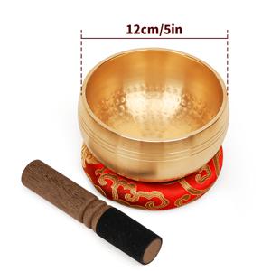 5인치 수제 티베트-네팔 스타일 노래하는 그릇 세트 (나무 망치 및 쿠션 포함) - 요가, 명상, 휴식 및 소리 치료용
