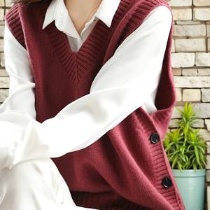 여성용 프레피 빈티지 다용도 패션 V넥 스웨터 조끼