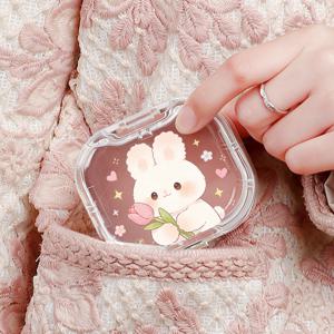 토끼 꽃 보내기 ' 필수 미니 머리끈 머리핀 보관함 소형 휴대용 데일리 여행 헤어 액세서리 머리띠 정리함 사각 상자