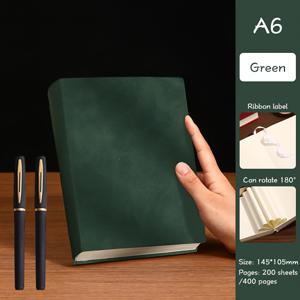 A6 가죽 노트북, 신학기 대학 필수품 고등학교 학용품 2026-2027학년도 가을학기 필수품 학용품 벌크 400페이지 소프트커버 저널, 멀티 컬러 블랙 레드 그린 오렌지 브라운, 일상용 무료 검정색 펜 2개 포함