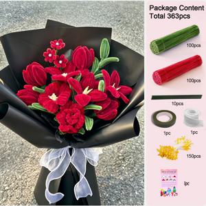363개 레드 로즈 파이프 클리너 꽃다발 세트, 업그레이드된 DIY 공예 키트, 어머니의 날, 발렌타인데이, 졸업식, 가정 장식용 휴일 선물용 완벽한 선물