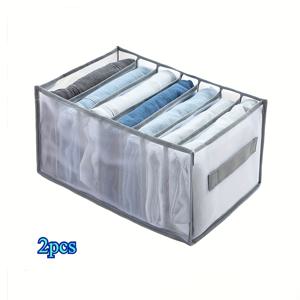 패브릭 옷장 수납함 2개 세트 - 손잡이 포함, 접이식 서랍 정리함, 투명 메쉬 디자인, 공간 절약형 의류 수납 시스템, 셔츠, 바지, 속옷, 양말에 적합 - 가볍고 사용하기 쉬움, 그레이, 경량 구조, 의류 분류 필수품