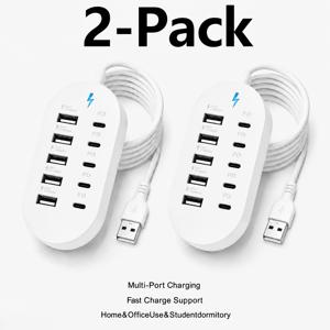 -C10-in-1 신제품 5-타입 -USB-A 포트 허브 2개 팩, 노트북/태블릿/다중 기기용, 작업 공간용 전원 허브, 컴팩트한 디자인, 66W 고속 충전 지원, 테크 애호가를 위한 필수품, 작업 공간 정리함, 공간 절약형 충전기, 스타일리시하고 미적이며 안정적인 멀티포트 충전기, 가정 사무실/출장/여행/학생 기숙사용, 2개 팩