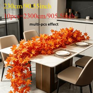 10개 가을 단풍잎 덩굴, 총 길이 약 2300Cm, 인조 단풍잎 레드 오렌지 옐로우 그라데이션, 덩굴 가지 가을 행잉 단풍나무 덩굴, 추수감사절 할로윈 홈 벽난로 선반 벽 장식, 계단