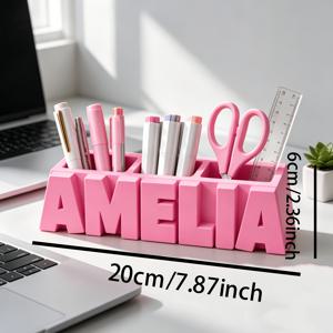 개인화된 이름/이니셜/날짜 데스크탑 정리함 및 펜 홀더 - 결혼식, 기념일, 약혼 기념품에 적합한 맞춤형 커플 선물, 사무실 책상용 브러시드 튜브형 필통, 기업 선물용 경량