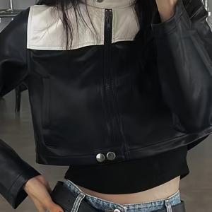 여성 캐주얼 다용도 블랙 앤 화이트 컬러 블록 재킷 {ID: DW2606090456}