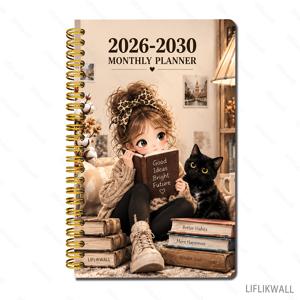 달력형 월간 플래너 1개, 2026-2030년용, 일일 스케줄링, 습관 관리, 목표 설정에 적합, 스파이럴 코일 제본, 영어 달력 포함, 그리드 레이아웃, 날짜가 기재된 페이지, 사무용 컴팩트 플래너