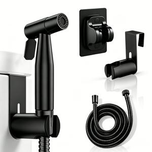 블랙 핸드헬드 비데 스프레이 키트, 2종류의 무타공 마운트 + 유연한 스테인리스 스틸 호스 포함, 다목적 욕실 스프레이 세트, 개인 위생, 애완동물 목욕, 바닥 및 욕실 청소에 적합