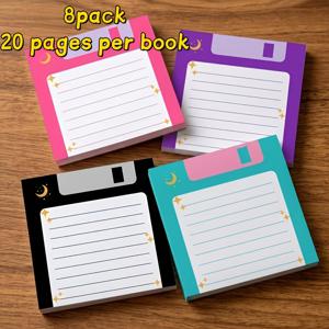 8개 팩 레트로 플로피 디스크 스티커 메모 (팩당 20매), 3X3인치 선물 별빛 하늘 달 메모장, 책상 장식용, 감성 플래너 용품 및 특별한 동료 선물 (색상당 2개)