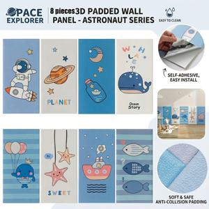 3D 벽 패널 우주 탐사 테마, 자가 점착 간편 설치 충돌 방지 소프트 패딩 벽 스티커, 자가 점착 두꺼운 충돌 방지 벽 매트