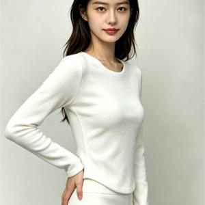 얇은 기모 레귤러 숄더 라운드넥 긴팔 티셔츠 여성용 속옷 슬림핏 베이스 레이어 탑