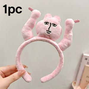 웃긴 토끼 봉제 머리띠, 손잡이로 당기는 인터랙티브 헤어 액세서리, 장난 사진 소품 및 필수 가정용 머리끈, 친한 친구를 위한 파티 팀 빌딩 장난 선물, 멘트 및 엉뚱함을 위한 필수 액세서리