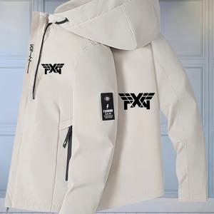남성용 봄/가을 경량 후드 자켓, 예술적인 PXG 레터 프린트, 지퍼 클로저, 방풍 디자인, 100% 폴리에스터 경량 원단, 다중 포켓, 조절 가능한 드로스트링 후드, 가정, 직장, 여가 활동에 적합