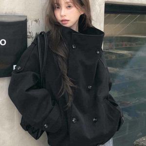 새로운 여성 트렌치 코트 한국식 시크 가을 겨울 더블 브레스티드 우아한 레귤러 기장 원사이즈 베이지 블랙 카키 재고 보유 데일리 오피스 스트리트웨어