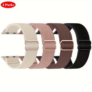 4개입 신축성 좋은 솔로 루프, Iwatch 밴드 38mm 40mm 41mm 42mm 44mm 45mm 46mm 여성 남성 호환, 부드러운 나일론 탄성 브레이드 스트랩 손목 밴드, Iwatch 시리즈 울트라 10/9/8/7/6/5/4/3/2/1/SE