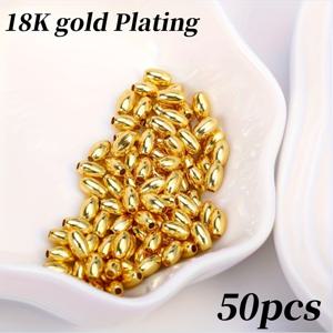 50개 황동 18K 금도금 3*5mm 타원형 스페이서 비즈 루즈 비즈 팔찌 목걸이 제작 부속품, 주얼리 추가