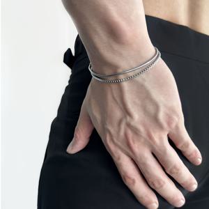 패셔너블 남성용 304 스테인리스 스틸 이중 레이어 원형 스네이크 체인 + 박스 체인 팔찌, 캐주얼하고 편리하며 다용도, 남성 데일리룩에 적합
