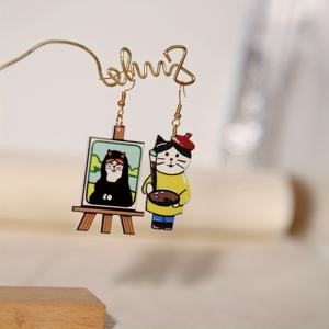 아크릴 귀걸이 귀여운 귀걸이 핸드메이드 씨앗 비즈 스터드 귀걸이 그림 고양이 드롭 귀걸이 여성용 여름 휴가 해변 파티 선물