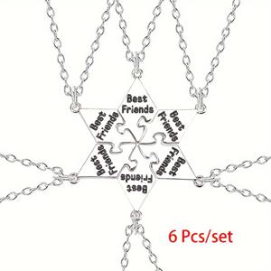 6개/세트 베스트 프렌즈 펜던트 목걸이 - 육각형 모양 체인 초커 여성용 우정 BFF 파티 주얼리