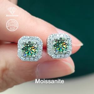 925 실버 1캐럿 블루-그린 모이사나이트 스퀘어 스터드 귀걸이 - 발렌타인데이, 크리스마스, 할로윈, 새해 선물, 캐주얼 복장, 파티, 웨딩, 신부 주얼리