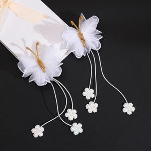 2개 세트 튤 나비 머리핀 여성용 우아한 플로럴 헤어 클립 미끄럼 방지 파티 드레스 액세서리