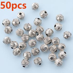 100개/50개입 6mm 대형 구멍 꽃무늬 스페이서 비즈, 장식용 비즈, 루즈 비즈, 원형 스페이서 비즈, 수제 구멍 뚫기 비즈, 직선 구멍 비즈, 통구멍 루즈 비즈, DIY 목걸이, 팔찌, 키체인 제작, 공예 액세서리, 보석 제작에 적합