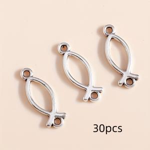 30개입 투홀 할로우 물고기 커넥터, 21X8mm, 목걸이, 귀걸이, 팔찌 등 주얼리 제작에 적합한 빈티지 매력 펜던트, 창의적인 수제 프로젝트에 완벽