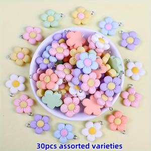 30개 랜덤 혼합 색상 화려한 수지 목가적인 꽃 펜던트 - 수제 DIY 주얼리 제작용 액세서리, 부드럽고 생동감 있는 색상, DIY 목걸이, 팔찌, 열쇠고리 장식 및 팔찌 꾸미기용 참 장식품