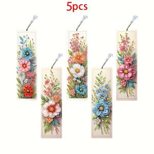 5.8x19.5cm 아트 북마크 5개 세트, 생동감 넘치는 꽃무늬, 5D 특수형 장식 선물, 펜던트 포함, 집, 사무실, 학교 용품 및 DIY 독서 북마크로 책 애호가에게 이상적