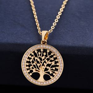 독특한 속이 빈 원형 디자인의 패셔너블한 생명의 나무 펜던트 1개, 스테인리스 스틸 목걸이 쇄골 체인에 페이브 큐빅 인조 지르코니아 장식, 여성용 데일리웨어, 데이트, 출퇴근용으로 적합