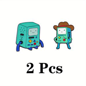어드벤처 타임 핀과 제이크 캐릭터 귀여운 BMO 로봇 에나멜 핀 메탈 배지 액세서리 2개 세트 - 친구 선물용 의류 가방 장식