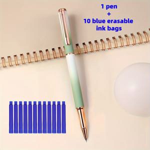 11개 세트 / 펜 1개 + 지워지는 잉크 세트 10개) 부드럽게 쓰이고 가볍고 오래 사용해도 피로감을 주지 않는 우아한 지워지는 메탈 만년필로, 일상적인 서예 연습에 매우 적합합니다.
