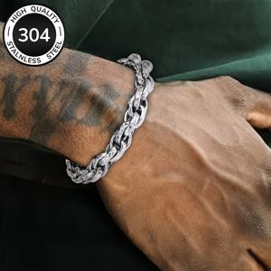 10mm 두께 304 스테인리스 스틸 남성 팔찌 - 꼬임 와이어 엠보싱 반장 - 남녀공용 광택 고품질 주얼리, 부식 방지 장인 정신, 캐주얼 및 포멀한 행사 모두에 적합