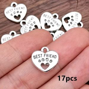 17개 '베스트 프렌드' 양면 하트 참 펜던트, 스타일 주얼리 액세서리 DIY 팔찌 목걸이 귀걸이 만들기, 14*15mm, 주얼리 만들기 참, 팔찌 참, 팔찌 만들기 용품, 강아지 참, 펜던트, 비즈 용품, 귀걸이 참, 참 팔찌 만들기, 키링 참, 하트 참, 글자 비즈