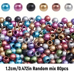 80개/120개 12mm/10mm 랜덤 믹스 컬러 큰 구멍 원형 비즈, 주얼리 제작 팔찌 목걸이 키체인 추가 수공예 재료