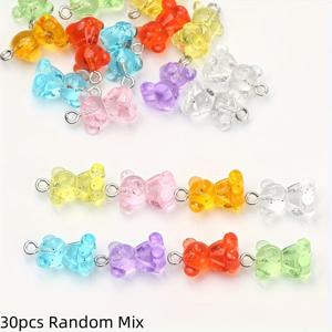 30개 19mm*12mm 아크릴 3D 멀티 컬러 투명 곰돌이 펜던트, DIY 주얼리, 팔찌, 목걸이, 귀걸이 액세서리용. 친구와 가족을 위한 이상적인 작은 선물. 소매 및 도매. 크리스마스 랜덤 믹스