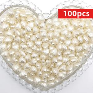200/100개 (대량 200개 또는 100개) 대형 12mm 하트 모양 레진 참 - 대형 - 화이트 펄 컬러 DIY 공예 비즈, 목걸이, 팔찌, 귀걸이 제작, 웨딩, 발렌타인데이, 크리스마스, 보호 주얼리 소품 (코팅 없음)