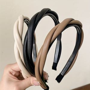 3개 빈티지 패션 PU 꼬인 헤어 후프, 야외 착용에 다재다능하고 우아함, 미끄럼 방지, 안정적인 고정 및 부드러운 모발 보호를 위한 새로운 여성용 톱니 헤어 클램프, 교차된 디자인, 단색 헤어 액세서리, 모든 계절에 적합: 봄, 여름, 가을, 겨울