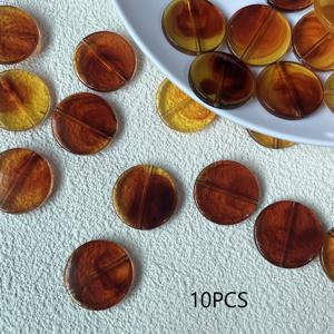 10개 호박색 25mm 라운드 플랫 폴리쉬 비즈, DIY 핸드메이드 주얼리, 목걸이 및 팔찌 액세서리, 장식용 비즈 & 비즈 세트