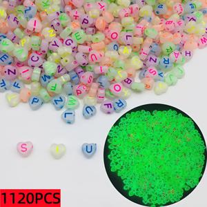 680개/1120개 야광 (GITD) 호환 글자 - 야광 비즈 - 7mm 구멍 아크릴 DIY 주얼리 만들기 비즈, 팔찌, 목걸이, 귀걸이용 - 다국어 알파벳 수제 공예 & 야광 680/1120개