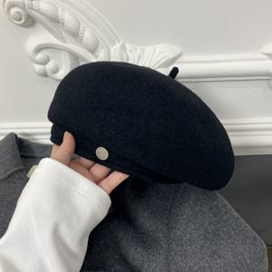 여성 가을 ​​겨울 울 베레모 신상품 큰 머리둘레 레트로 문학 올매치 솔리드 컬러 화가 모자로 얼굴이 작아보여요