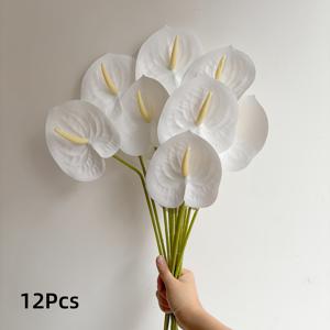 12개 인조 안툰지움 꽃, 인조 플라밍고 릴리/테일플라워 줄기, 침실, 집, 방, 실내외 정원 장식용 사실적인 열대 꽃, 웨딩 파티 꽃병 장식, UV 저항, 크리스마스 장식, 할로윈 장식