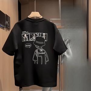 여름 남녀공용 패션 반팔 스포티 캐주얼 크루넥 티셔츠, 유머러스한 소년 그래픽 열전사 프린트, 100% 폴리에스터 섬유 니트 원단, 여름 데일리 캐주얼웨어 및 아웃도어 스포츠용