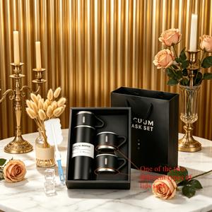 [고급 선물 상자] 고급스럽고 우아한 선물, 뚜껑과 컵 브러쉬가 있는 500ml/17oz 용량의 단열 컵, 식품 등급 304 스테인리스 스틸 단열 여행용 컵, 누수 방지 뚜껑과 단열 레이어 포함 - 뜨겁거나 차가운 음료에 적합, 캠핑