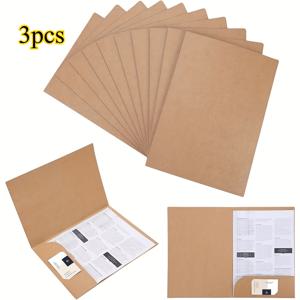 3개 A4 크라프트 종이 폴더, 명함 포켓 포함, 회의 디스플레이 봉투, 간편하고 세련된 사무실 파일 정리함