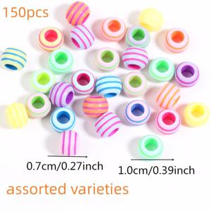 150개 7x10mm 아크릴 마카롱 컬러 대구멍 구슬, 랜덤 색상, 다채롭고 매끄러운 디자인, DIY 주얼리 제작용 - 팔찌, 목걸이, 휴대폰 고리, 공예품에 적합