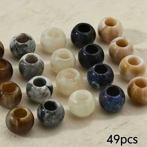 49개 대구멍 원통형 아크릴 구슬 - 10mm 멀티컬러 공예용 구슬, DIY 제작, 팔찌, 귀걸이, 휴대폰 고리용 | 목걸이용 미리 뚫린 대구멍 원통형 구슬, 선물용