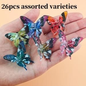 26개 랜덤 혼합 색상 아크릴 3D 나비 구슬, 주얼리 제작, DIY 목걸이, 팔찌, 귀걸이, 휴대폰 고리, 공예용 구슬 모음용