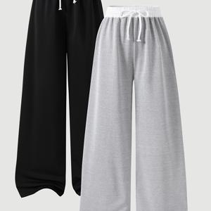 틴걸 팬츠 2pcs 세트, 패셔너블 캐주얼 부드럽고 편안한 데일리 아웃팅 활동 가족 모임 의상, 백투스쿨 시즌 팬츠, 봄 여름 가을 다용도 팬츠, 야외 활동에 완벽한 틴에이저용